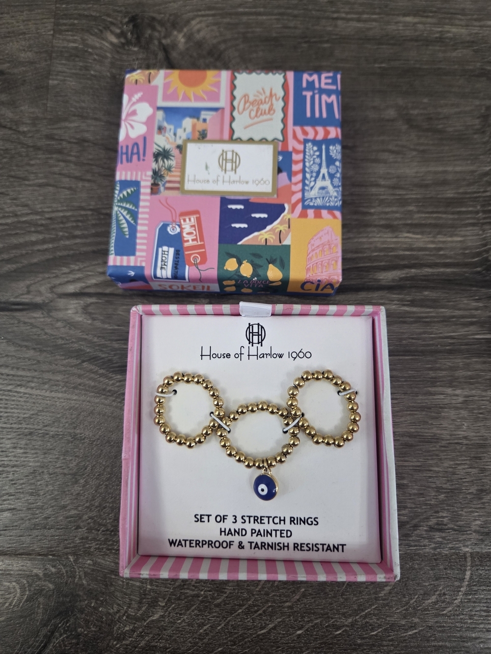 House of Harlow 1960 Set Of 3 Stretch Rings Waterproof & Tarnish Resistant NEW